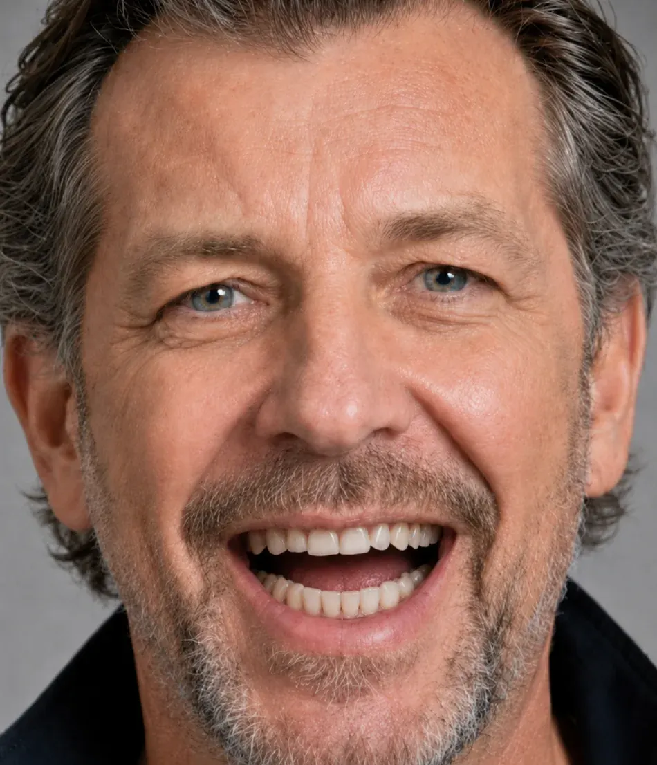 After: the same smile with the missing teeth filled in.